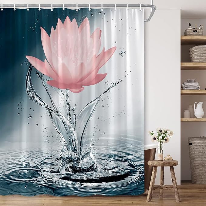 Lotus Shower Curtain Black White Blue Red Flower Elegant Blooming Floral - Image 4