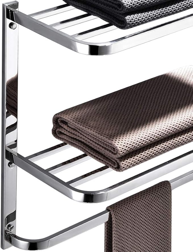 3-Tier Bathroom Shelf with Towel Bars, Stainless Steel Wall Mounting Rack by LUANT