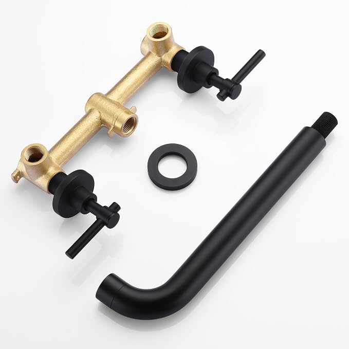 Wall Mount Tub Filler Matte Black Tub Faucet High Flow Two Handles Solid Brass - Image 7