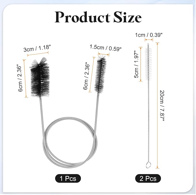 HARFINGTON 3pcs Flexible Long Drain Brush Straw Cleaner Set 35.43" Stainless - Image 2