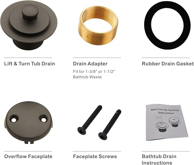Bronze Bathtub Tub Drain Conversion Kit Assembly, Wellup Lift and Turn Twist - Image 5