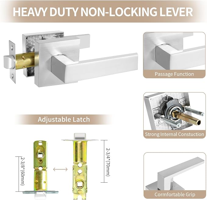 Square Passage Door Lever, Heavy Duty Interior Door Handles - Image 6