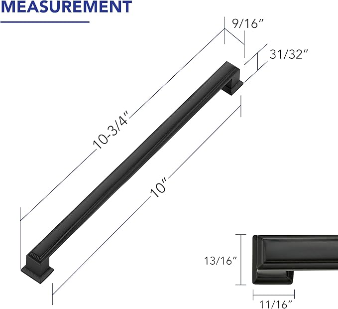Ravinte Hardware 5 Pack Matte Black Cabinet Pulls, 10 Inch Hole Center Zinc - Image 2