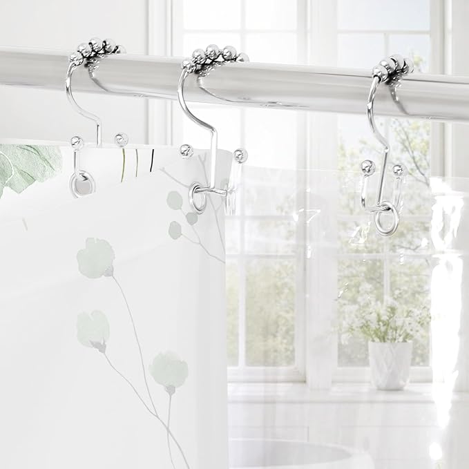 Gibelle 3 in 1 Shower Curtain Set, Sage Green Watercolor Floral Bath Curtain - Image 2