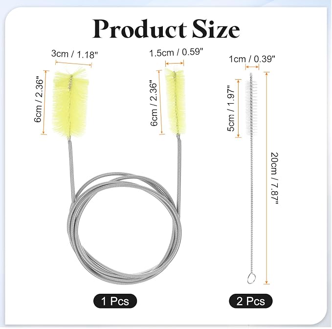 HARFINGTON 3pcs Flexible Long Drain Brush Straw Cleaner Set 61.02" Stainless - Image 2