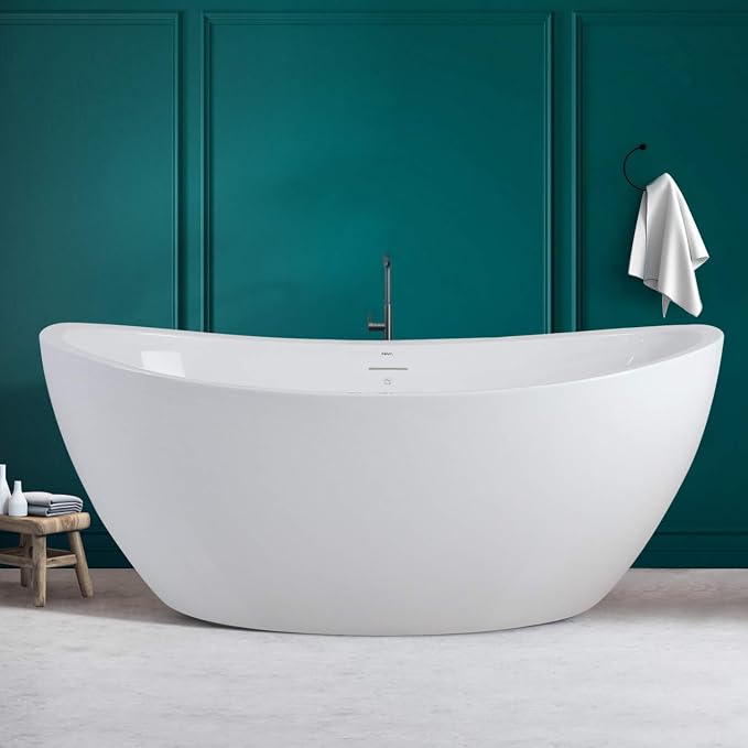 FerdY Naha 67" Freestanding Bathtub, Curve Edge Soaking Bathtub by FerdY