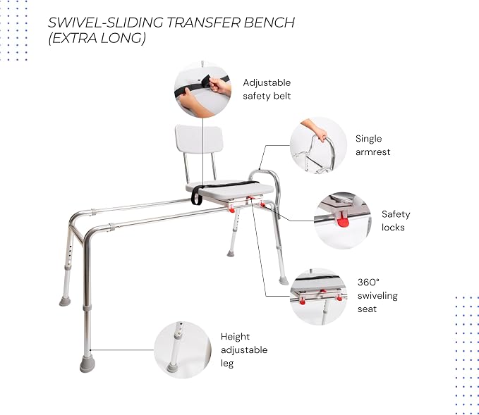 Eagle Health Supplies Sliding Shower Chair Tub Transfer Bench - Image 9