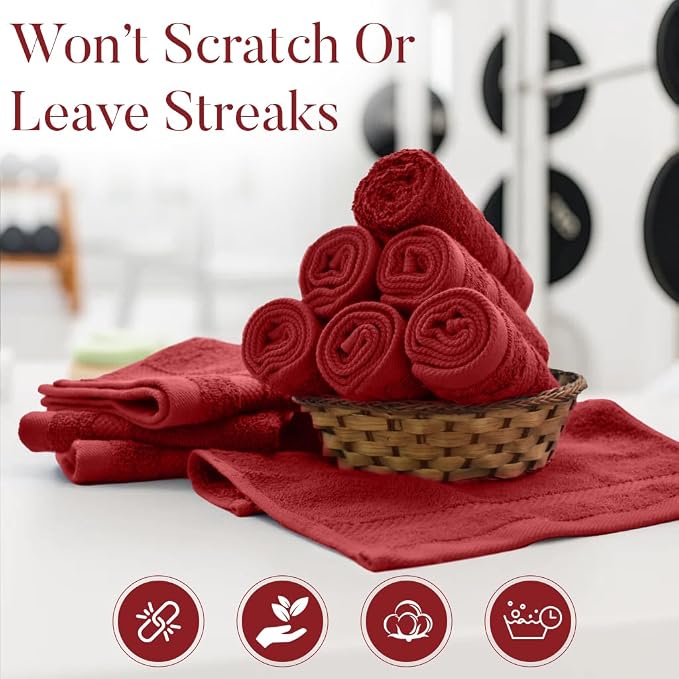 DAN RIVER 12-Pack Premium 100% Cotton RED Face Towels – Reusable Face Towel Set - Image 6