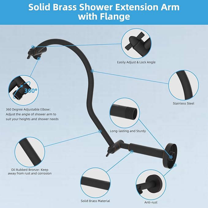 Hibbent All Metal Upgraded 18'' Shower Head Extension Arm, Shower Arm - Image 3