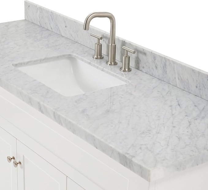 ARIEL Hamlet 67" White Bathroom Vanity, 1.5" Edge Italian Carrara Marble - Image 6