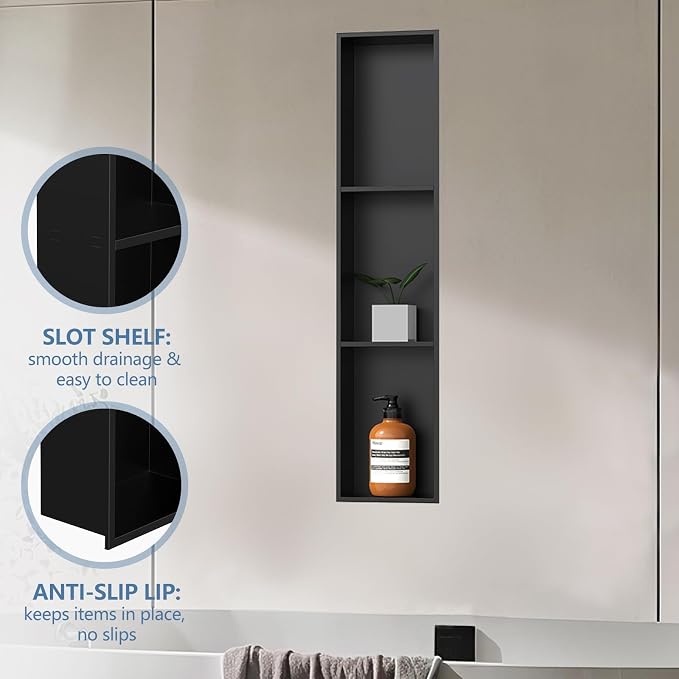 Homevacious 8" X 36" Stainless Steel Shower Niche No Tile Needed Matte Black 3 - Image 6