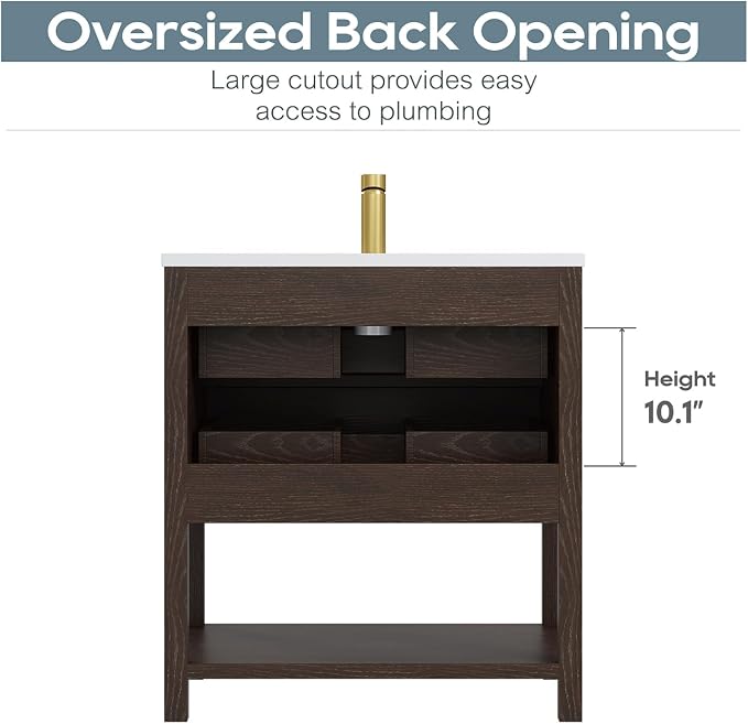 30 Inch Bathroom Vanity with Sink, Cabinet Sink Farmhouse Style with Drawers & - Image 8
