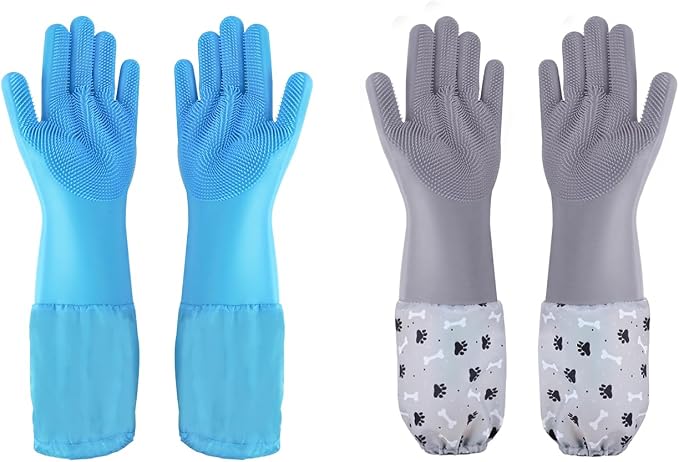 Pet Grooming Gloves Pet Hair Remover Cat, Dog Washing Gloves Silicone Heat by 1TO3GO