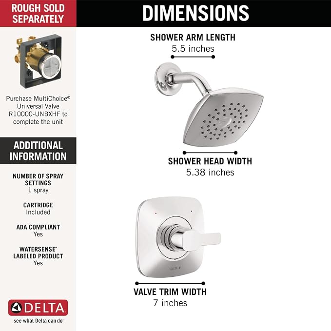 Delta Modern 14 Series Shower Faucet Set, Chrome Shower Head and Handle Set - Image 3