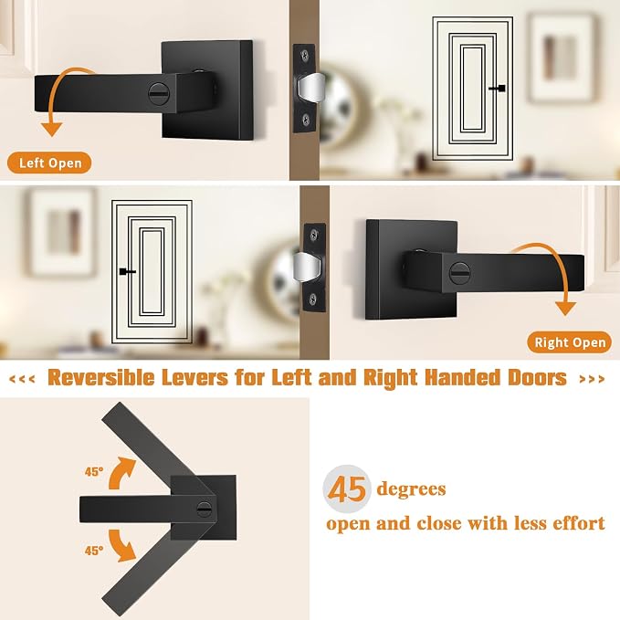 Probrico 4 Pack| Matte Black Square Privacy Door Levers Bed Bath Door Handles - Image 3