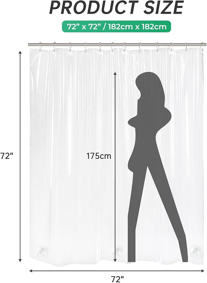 AmazerBath Crystal Clear Shower Curtain Plastic, Heavy Duty Shower Curtain 72x72 - Image 7