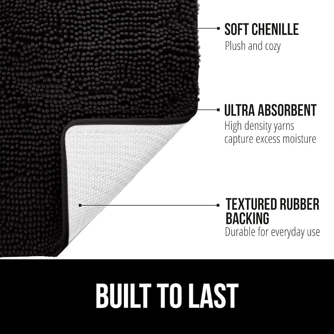 GORILLA GRIP Bath Rug Mat 60x24, Thick Soft Absorbent Chenille, Quick Dry - Image 2