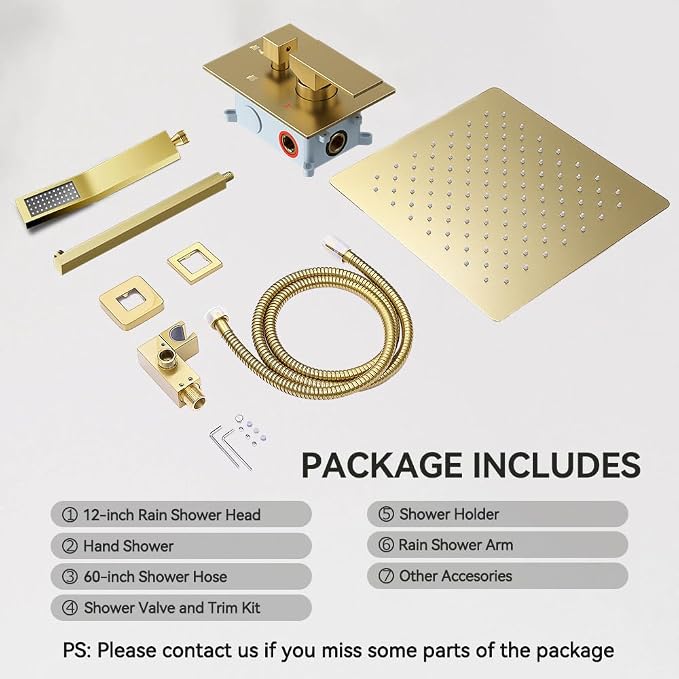 Shower Faucet Set Brushed Gold Shower System, Starbath 12" Rain Shower Head and - Image 7