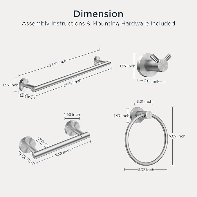 FORIOUS Bathroom Hardware Accessories Set, SUS304 Stainless Steel Towel Bar Set - Image 7
