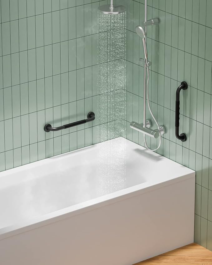 16 Inch Black Shower Grab Bar w/Anti Slip Rubber Grip, Munzong 2 Pack Stainless - Image 7