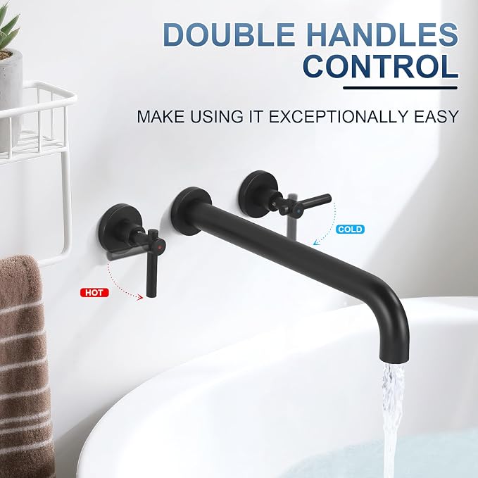 Wall Mount Tub Filler Tub Faucet High Flow Bathtub Faucets Two Handles Solid - Image 5