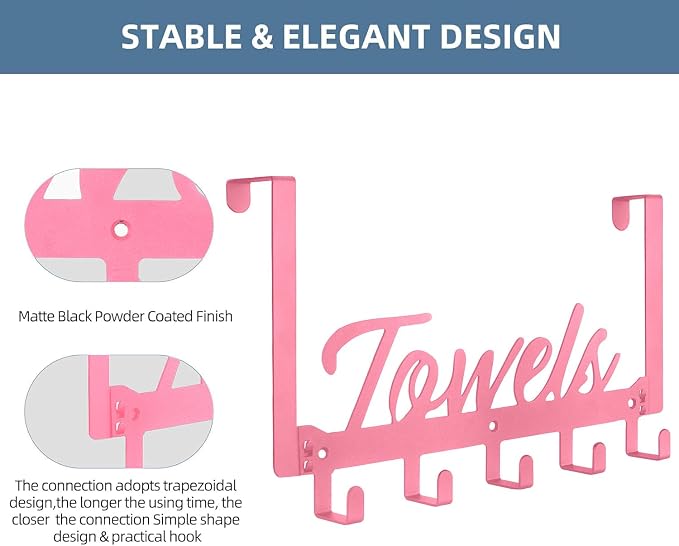 2 Pack Over The Door Hooks, Towel Rack - Image 4
