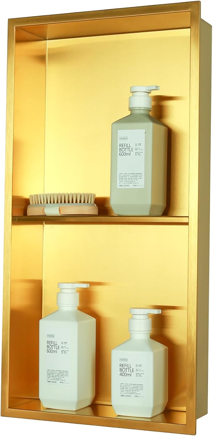 Non Tile Tube Niche Boxes for Showers, Bathroom Niche Double Shelves, Stainless by IKITRAEE