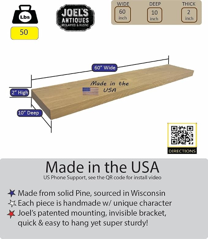 joelsantiques 60 Inch Wooden Floating Shelves - Image 3