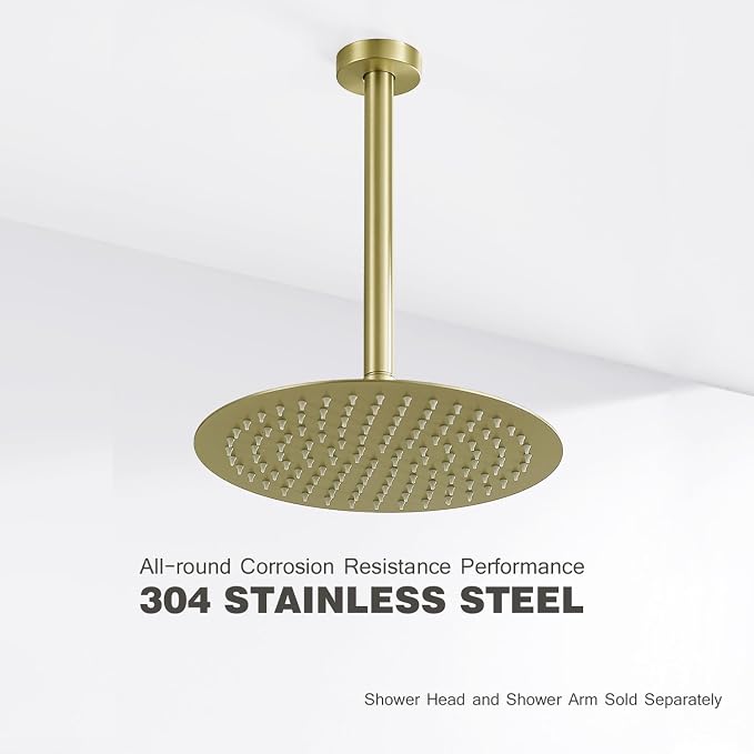 10 Inches Ceiling Mount Shower Arm and Flange, Brushed Gold - Image 3