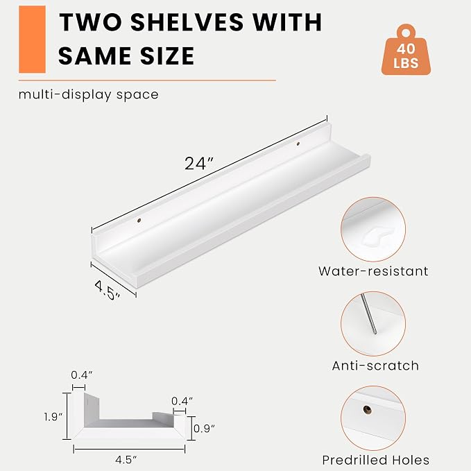 Heimlove Picture Ledge Shelf, Floating Shelves Set of 2, 24 Inches Picture Shelf - Image 3