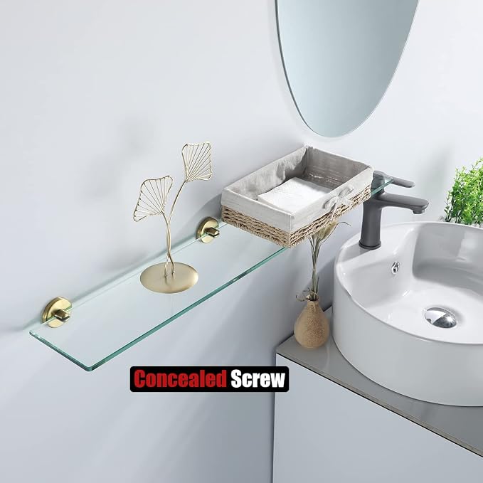 JQK Bathroom Glass Shelf Gold, Tempered Glass Shower Storage 30 by 5 inches - Image 5