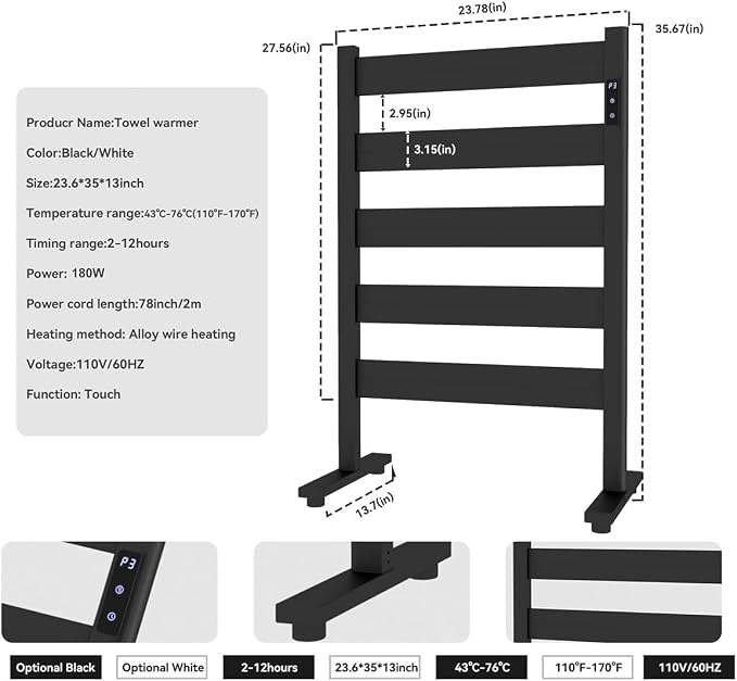 Towel Warmers for Bathroom, Space Aluminum Heated Towel Racks for Bathroom - Image 3