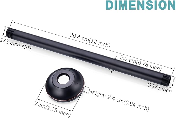 BESTILL 12 Inch Ceiling Mount Rain Shower Head Arm and Flange, Oil Rubbed Bronze - Image 5