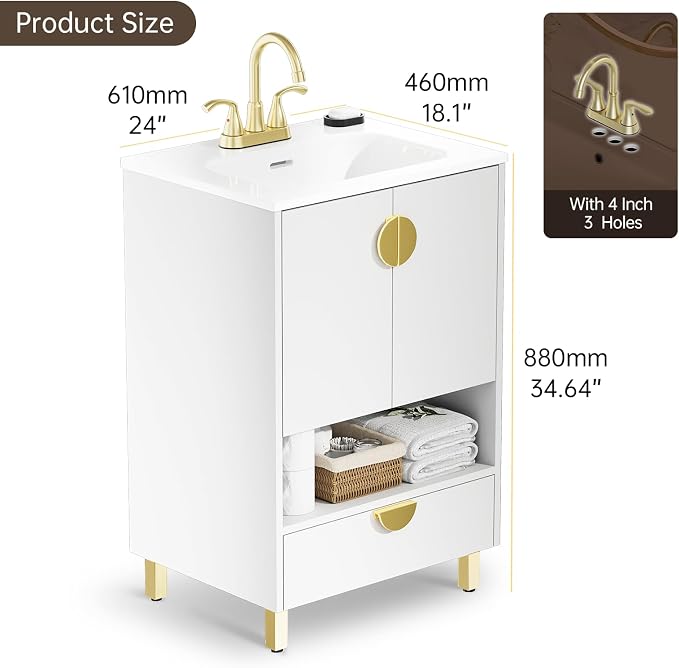 phiestina Fully Assembled 24 Inch White Modern Bathroom Vanity - Image 3