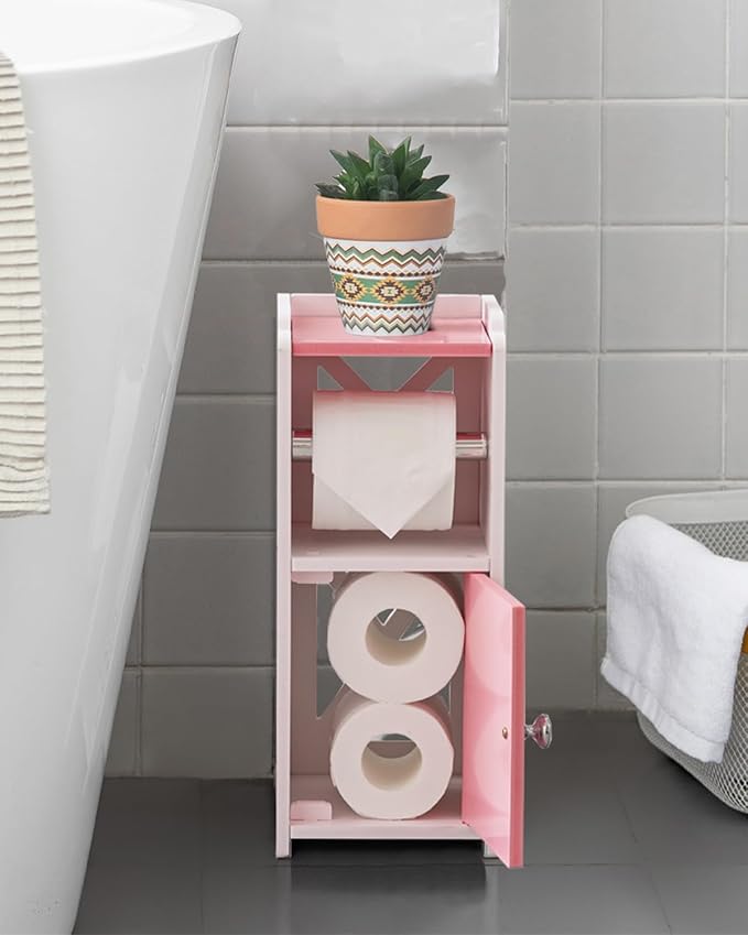 AOJEZOR Toilet Paper Holder Stand: PVC Freestanding Cabinet Storage - Image 4