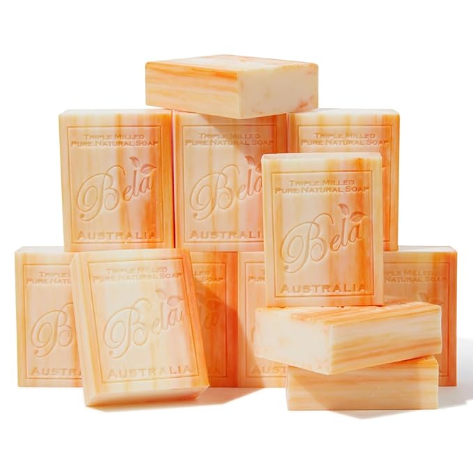 BELA Orange Zest Soap 3.3 OZ Pack of 12, Long Lasting French Triple Milled Bar by BELAPURENATURALSOAPSANDODORELIMINATINGHOMEFRAGRANCES