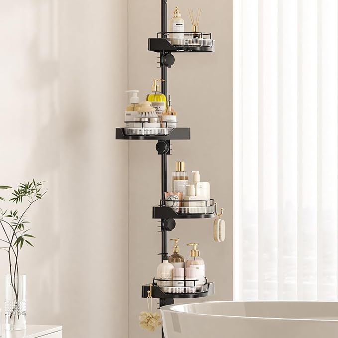 Shower Caddy Tension Pole with 4 L-Lazy Susan Organizer 360 Rotating 35-128 - Image 2