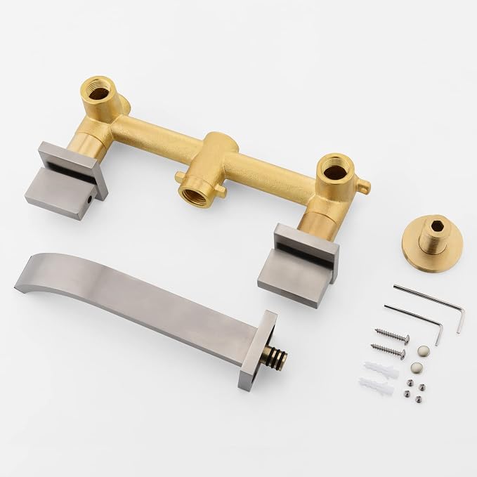 sumerain Brushed Nickel Bathroom Faucet Wall Mount Lavatory Faucet - Image 6