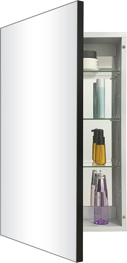 Bathroom Medicine Cabinet with Farmhouse Black Aluminium Alloy Framed 26 x 16 by HOME