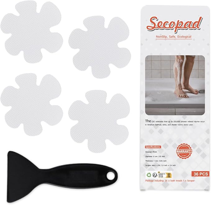 36PCS Bathtub Stickers Non-Slip, Safety Shower Treads Adhesive Appliques by Secopad