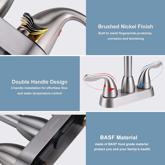 ARCORA 2 Handle Modern Bathroom Faucet Brushed Nickel, 4 Inch Centerset - Image 5