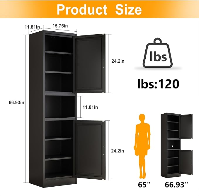 Tall Narrow Storage Cabinet 66.93" H Tall Bathroom Cabinet Metal Pantry Cabinets - Image 3