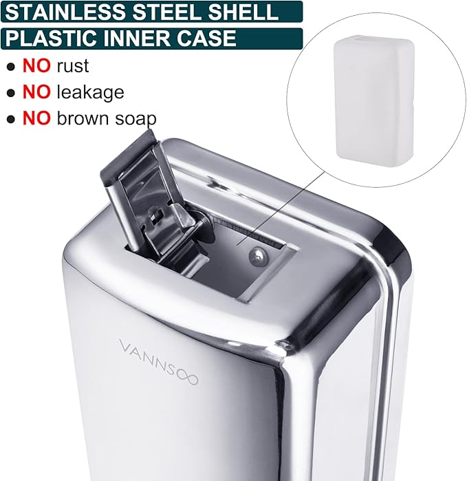Commercial Soap Dispenser Wall Mount Stainless Steel Manual Liquid Pump - Image 2