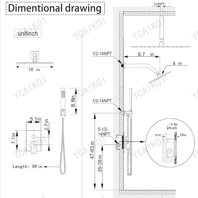 Shower Faucet Set Polished Chrome Shower System, Knob Switch Diverter Shower - Image 7