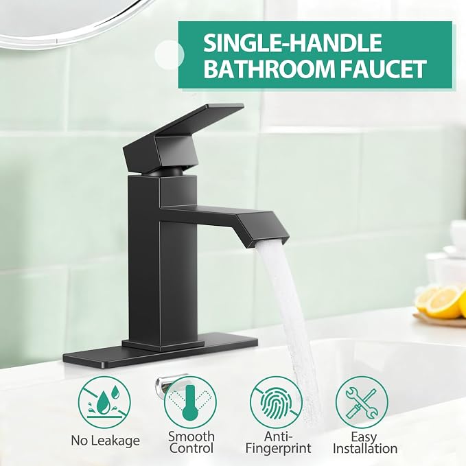 Single Handle Bathroom Faucets, HURRAN Matte Black Bathroom Sink Faucet - Image 4