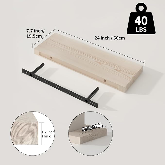 SAUMONIERES Floating Shelves 8 Inch Deep Solid Wood Wide Wall Shelf Set of 2 - Image 3