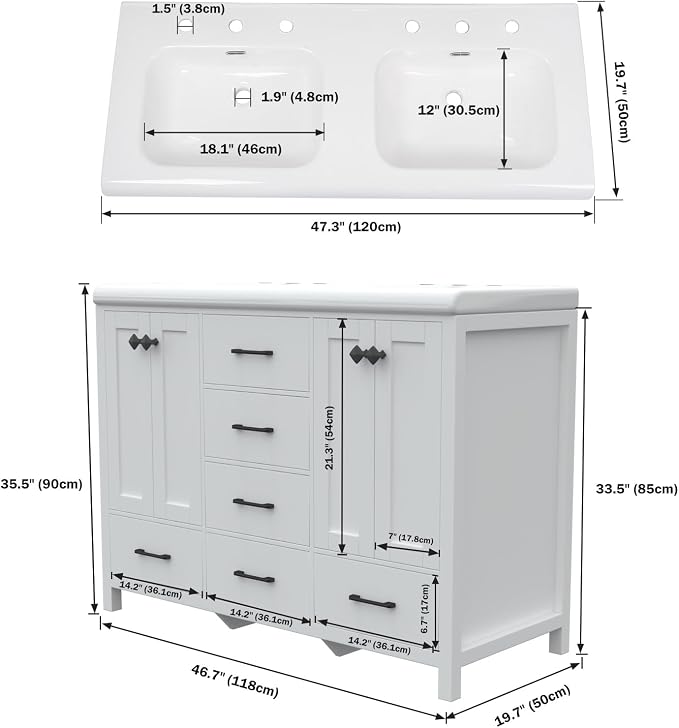 51 inch Bathroom Sink Vanity Combo, Large Freestanding Double Bath Vanity Sink - Image 2