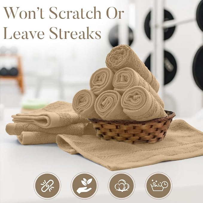 DAN RIVER 12-Pack Premium 100% Cotton TAN Face Towels – Reusable Face Towel Set - Image 6