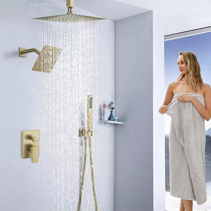Shower Faucet Set Brushed Gold Shower System, Knob Switch Diverter Shower Faucet - Image 2