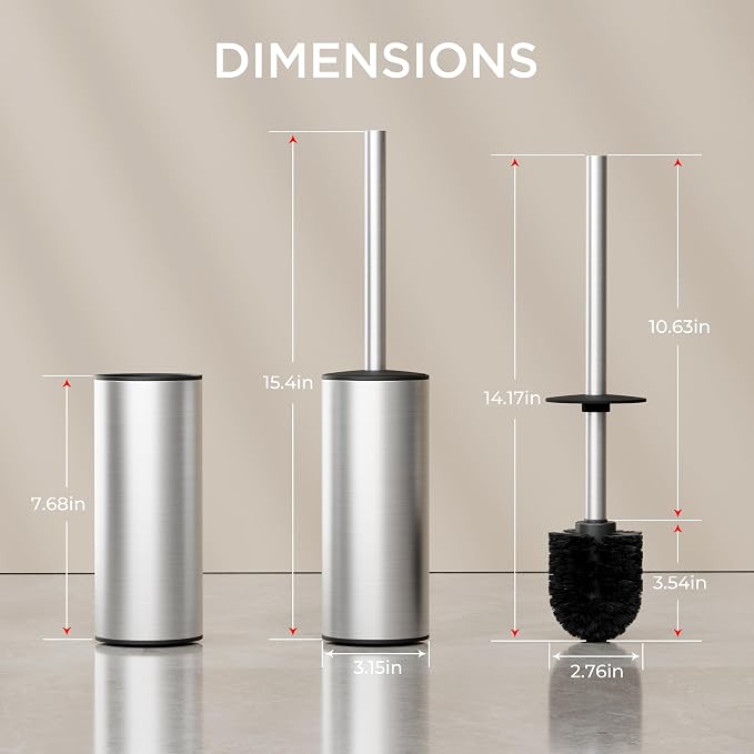 FORIOUS Toilet Brush and Holder Set Brushed Nickel, Heavy Duty 304 Stainless - Image 7